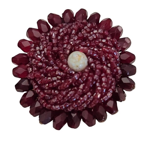 Garnet Glass Bead Wired Trombone Clasp Vintage Brooch, K235 - Picture 2 of 8